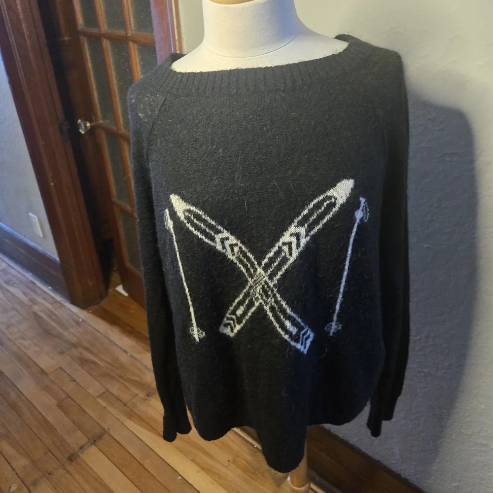 Woolrich Ski Sweater Black Wool Blend Alpine Lodge Graphic XL - Picture 7 of 12